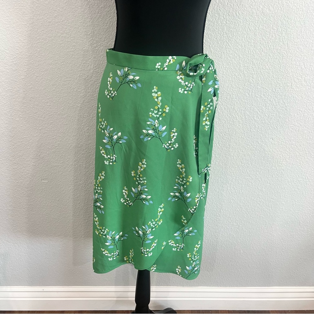 LOFT Green Floral Midi Wrap Skirt